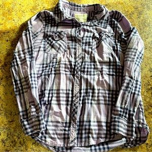 Arizona Jean Co. Purple Plaid Snap Button Shirt, Size XL